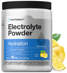 Horbäach Electrolytes Lemon bottle for on-the-go hydration and gluten-free goodness.