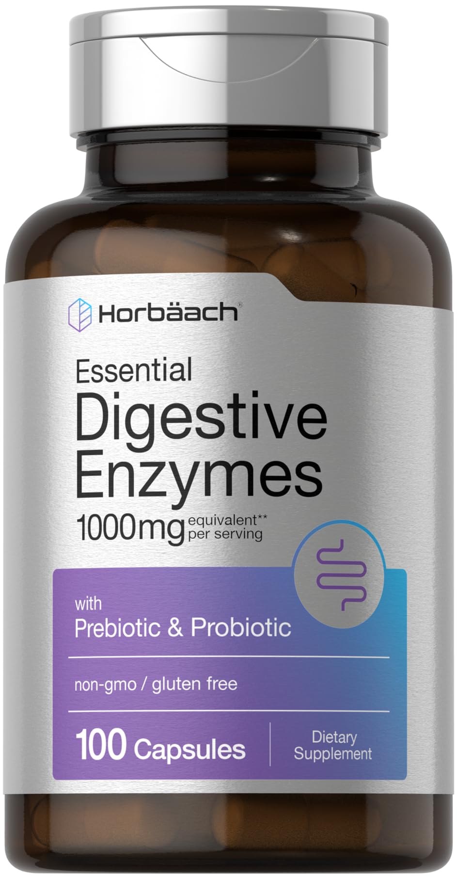 Horbäach Essential Digestive Enzymes bottle front view showing packaging and form factor