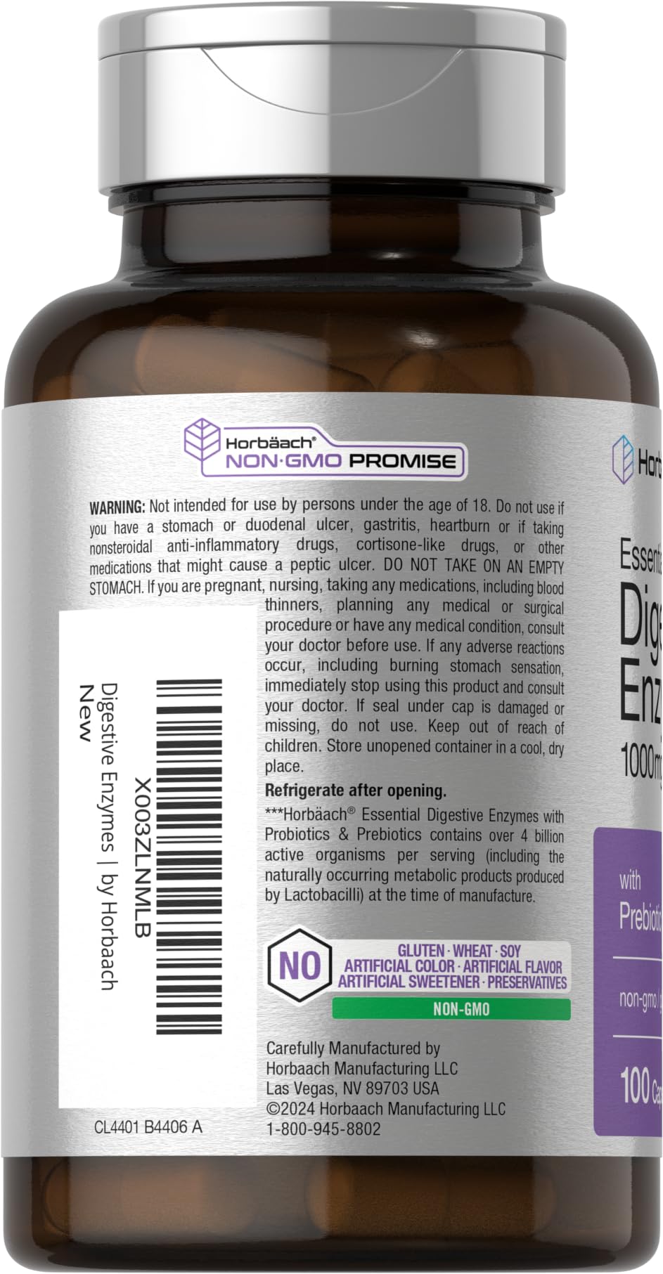 Horbäach Essential Digestive Enzymes bottle side view for compact daily use