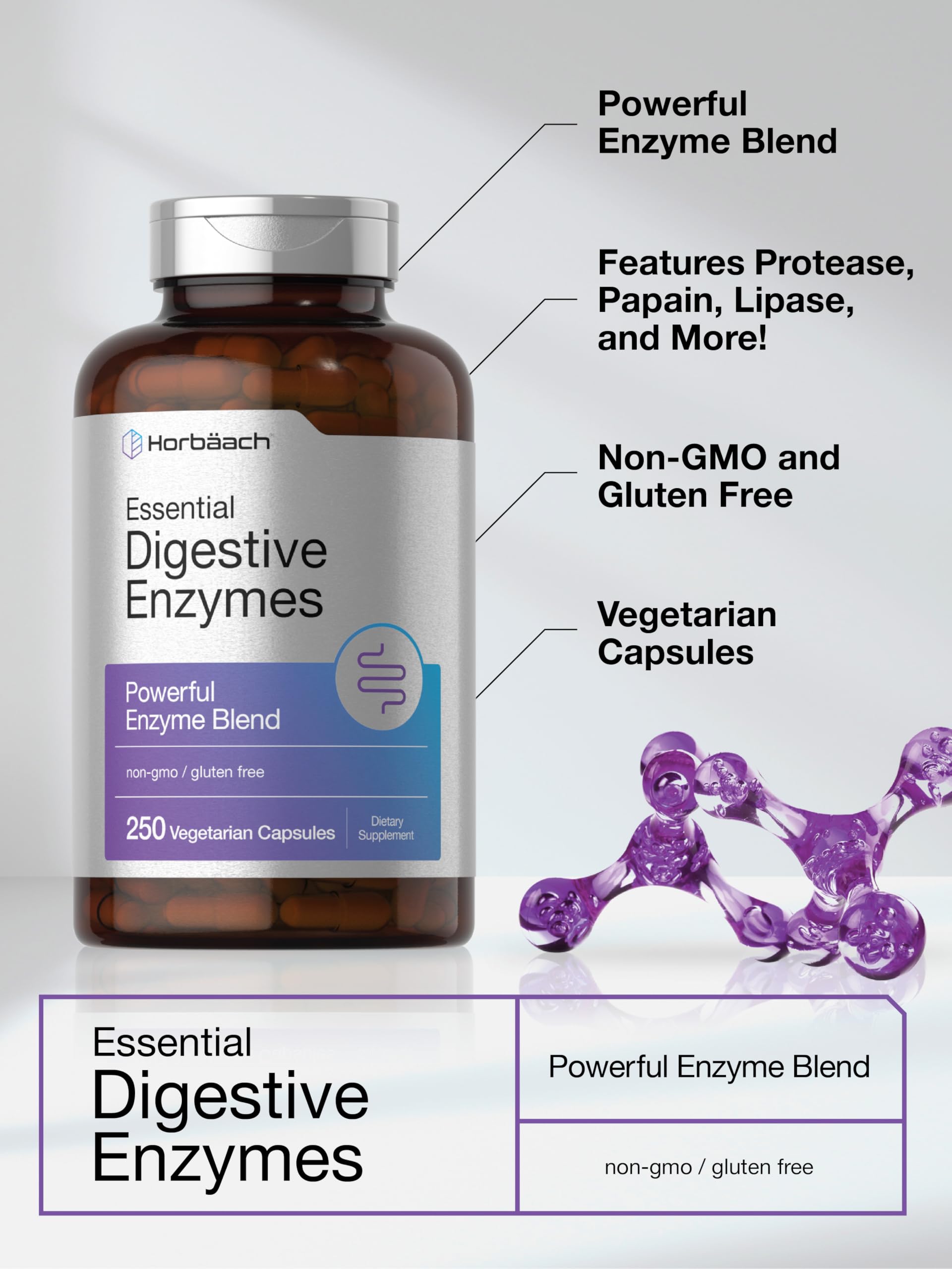 Horbaach Essential Digestive Enzymes gluten-free seal reassures purity