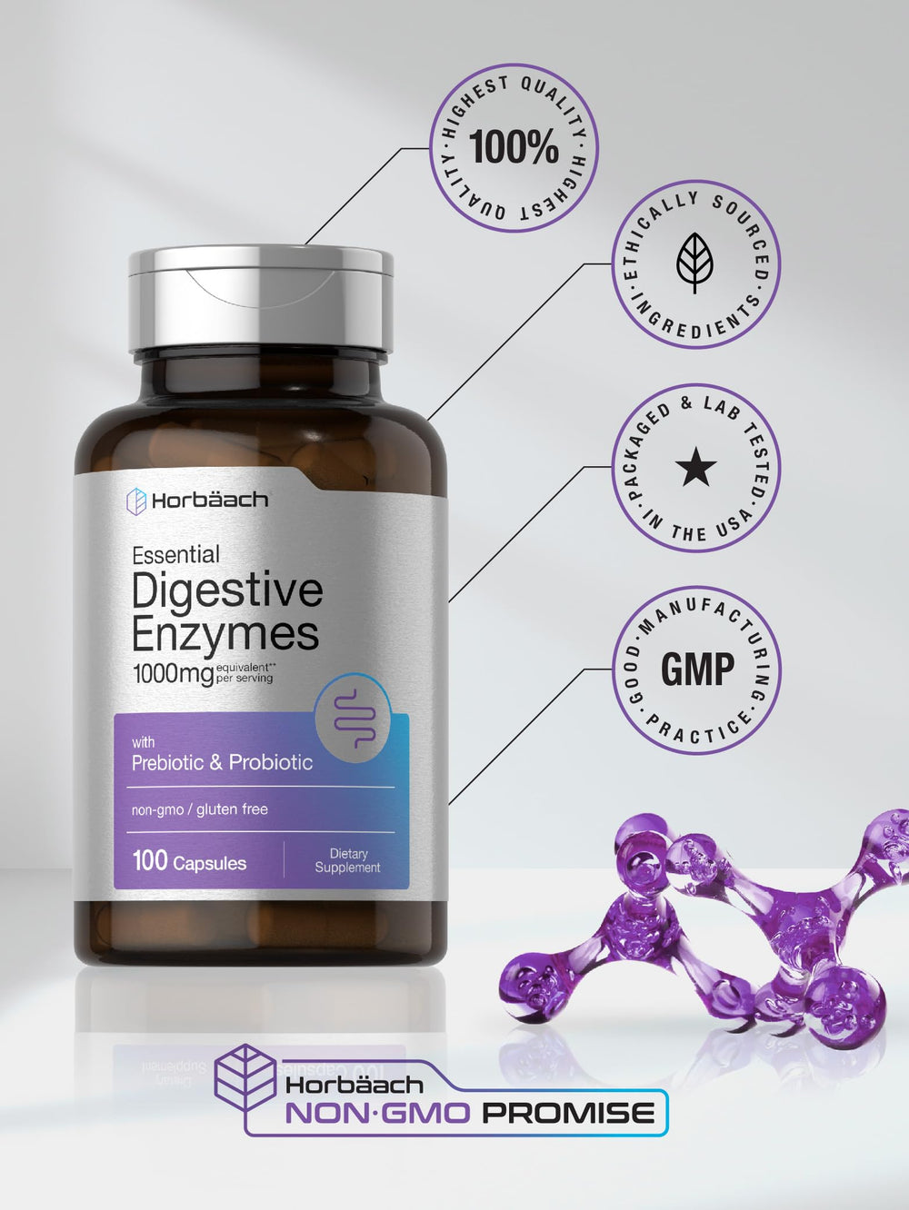 Horbäach Essential Digestive Enzymes tablets arranged for daily use