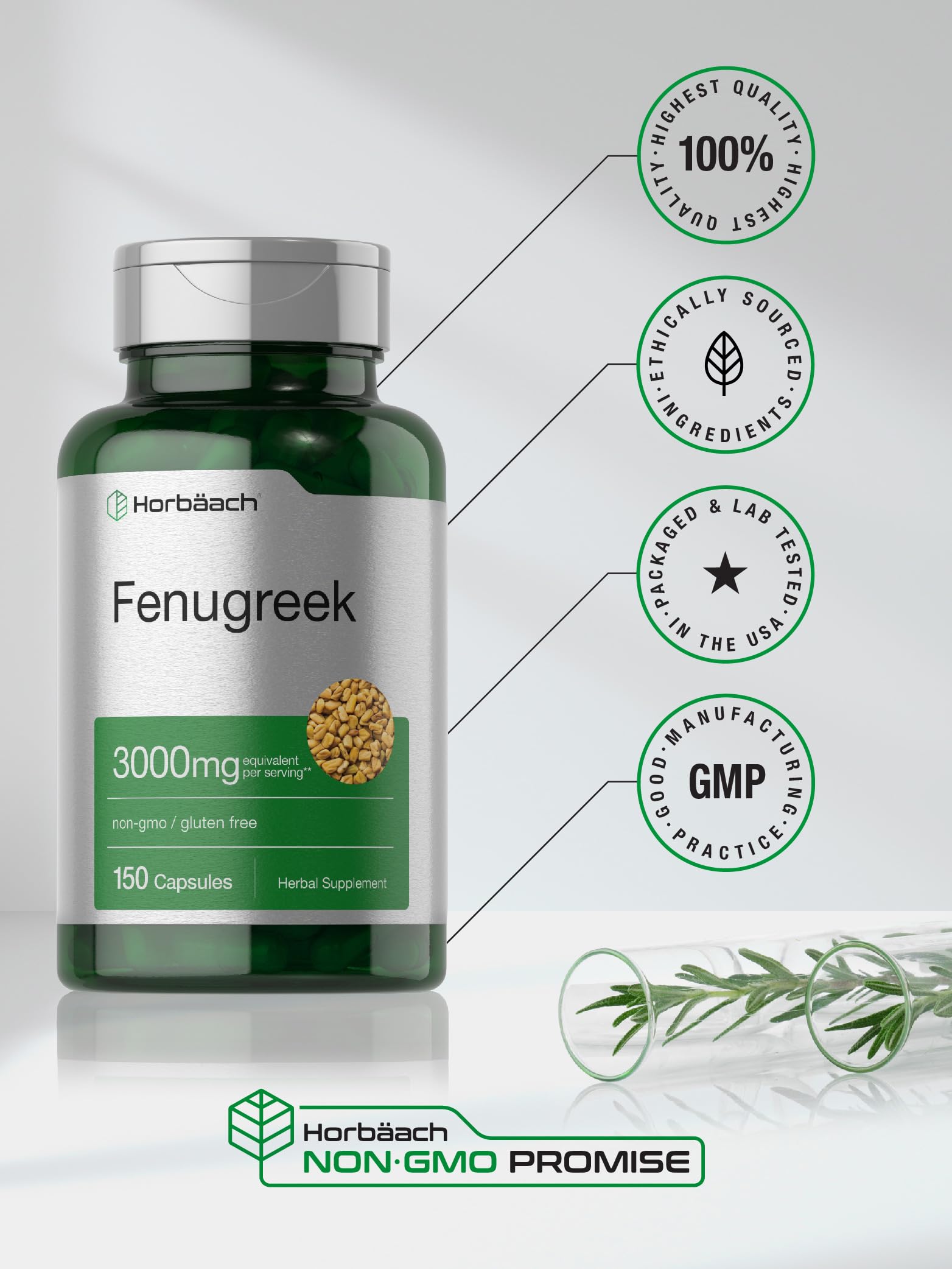 Horbäach Fenugreek capsules serving size, convenient daily dosing option.