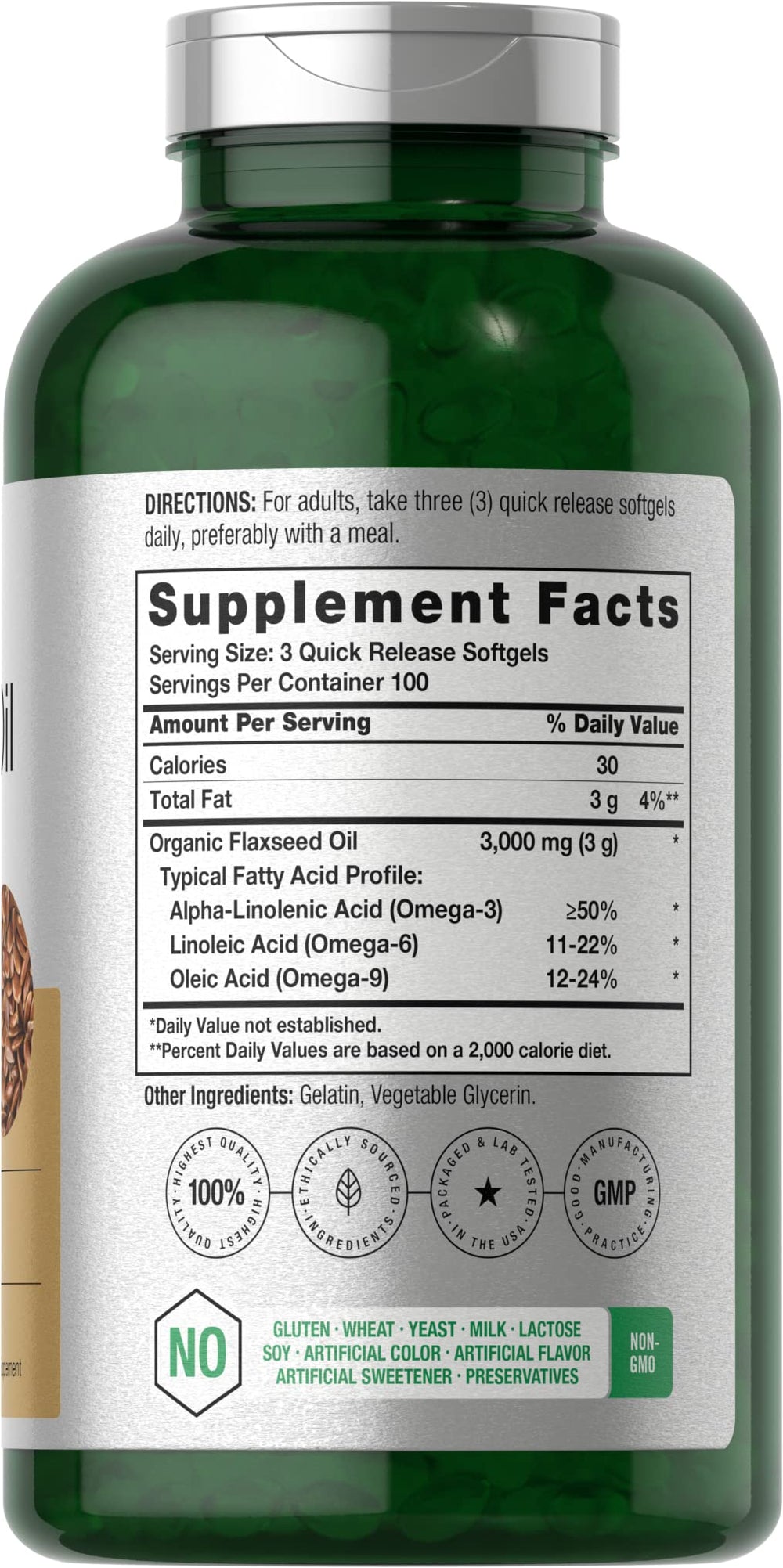 Horbäach flaxseed oil softgel closeup highlights easy swallow and quality oil