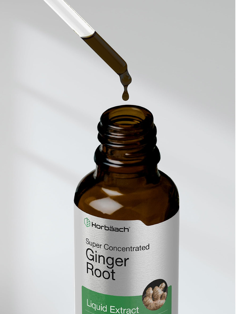 Horbäach Ginger Root Liquid ingredients panel showcasing natural extractants.