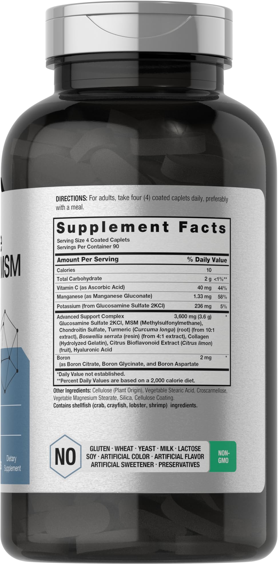 Horbaach Glucosamine Chondroitin MSM with Turmeric label closeup highlights turmeric