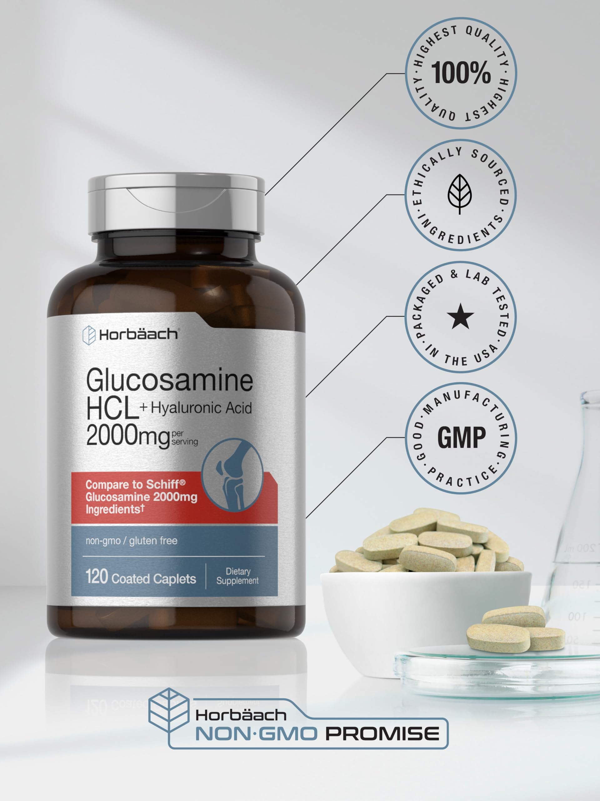 Horbäach Glucosamine HCL gluten-free non GMO label reassures clean ingredient choices