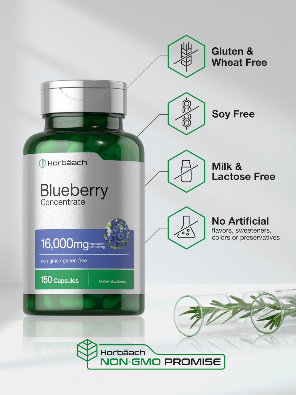 Horbäach gluten-free non-GMO seal indicates allergen-friendly formulation.