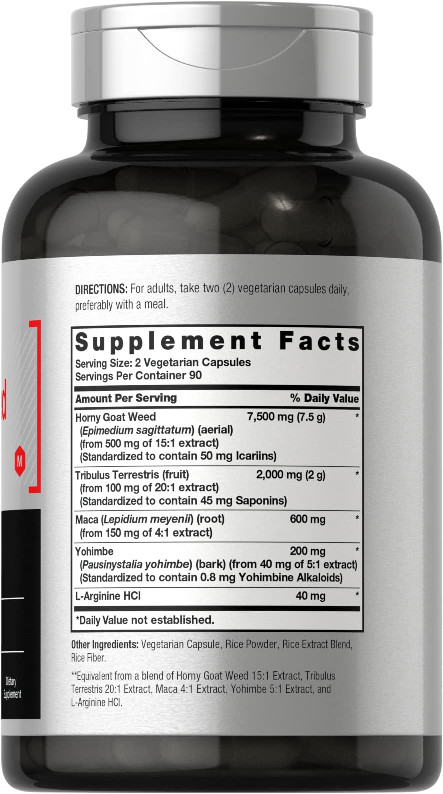 Horbäach Horny Goat Weed Complex bottle back label — clear ingredient details and purity