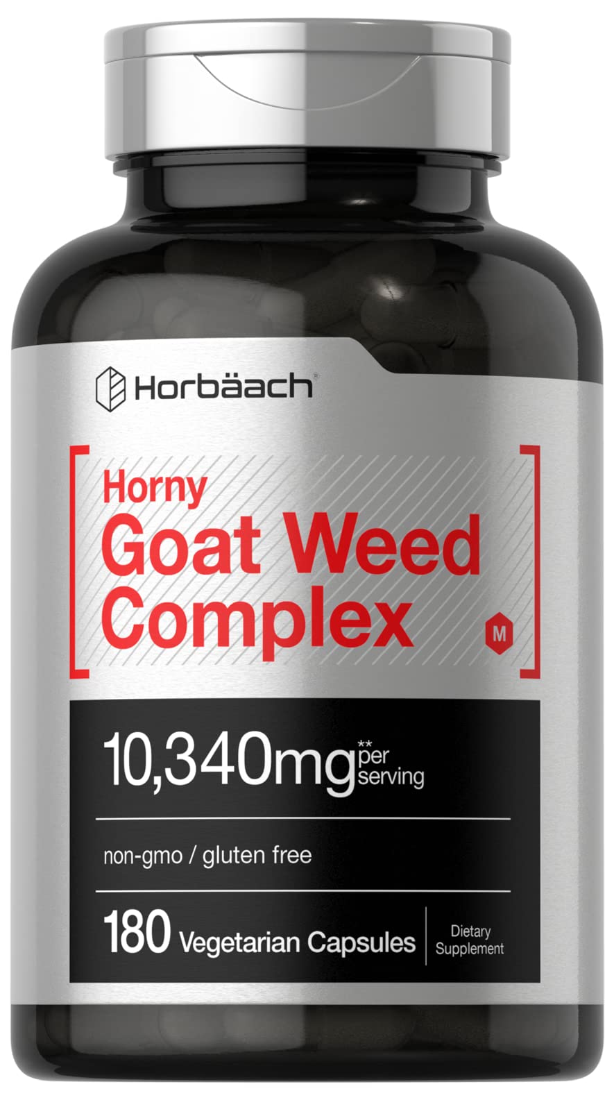 Horbäach Horny Goat Weed Complex bottle front — vegetarian capsules for daily herbal support