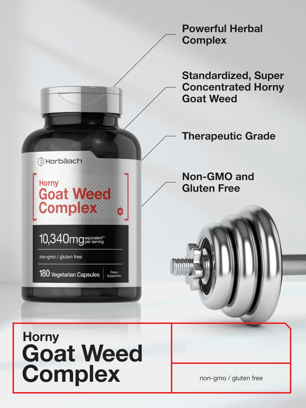 Close-up of Horbäach Horny Goat Weed Complex capsules for easy consumption