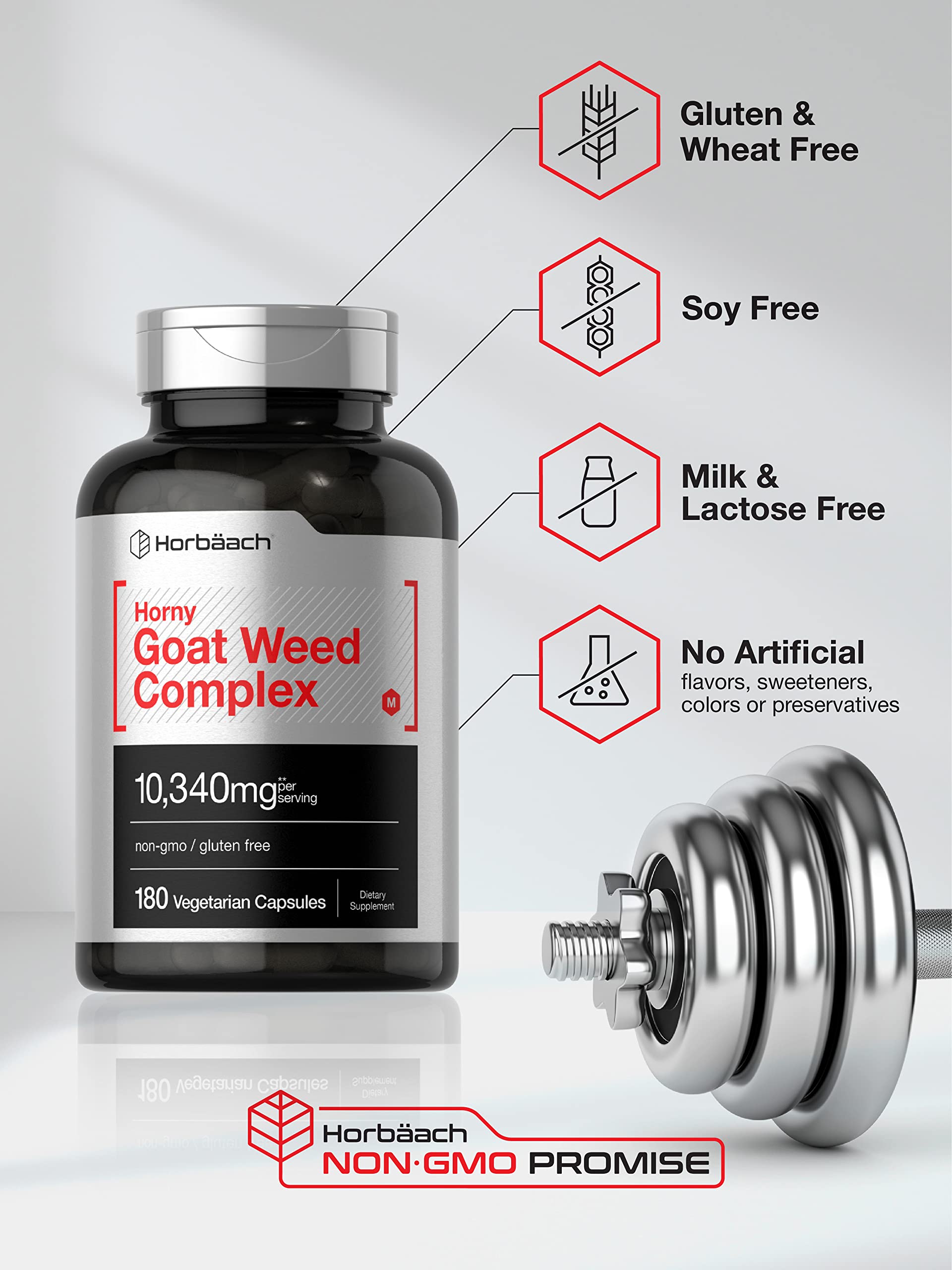 List of Horbäach Horny Goat Weed Complex ingredients featuring Tribulus, Maca, Yohimbe, L-Arginine