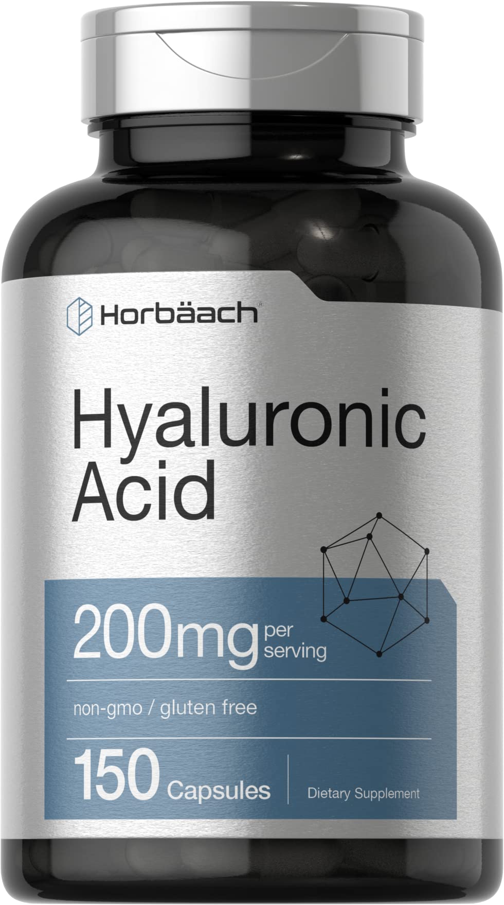 Horbäach Hyaluronic Acid supplement bottle for daily hydration support.