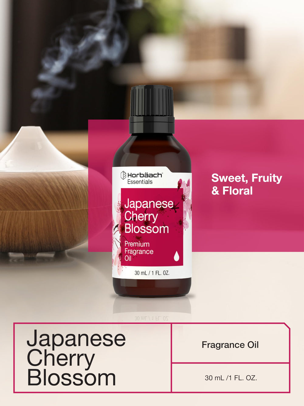 Horbaach Japanese Cherry Blossom fragrance oil for aroma spray to refresh rooms.