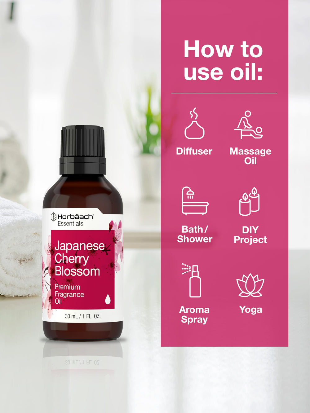 Horbaach Japanese Cherry Blossom fragrance oil for candle making to create floral ambiance.