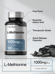Horbäach L-Methionine serving size packaging with 1,000 mg per serving clearly listed