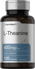 Horbäach L-Theanine 400mg bottle with capsules for daily calm and focus