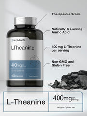 Horbäach L-Theanine 400mg label detailing ingredients and certifications