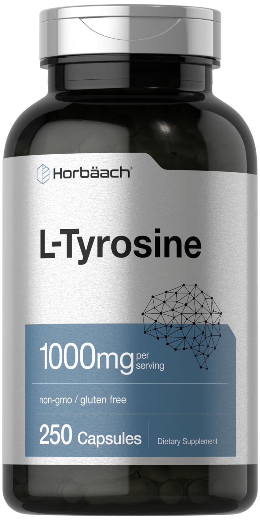 Horbäach L-Tyrosine bottle with 1000mg capsules for daily use