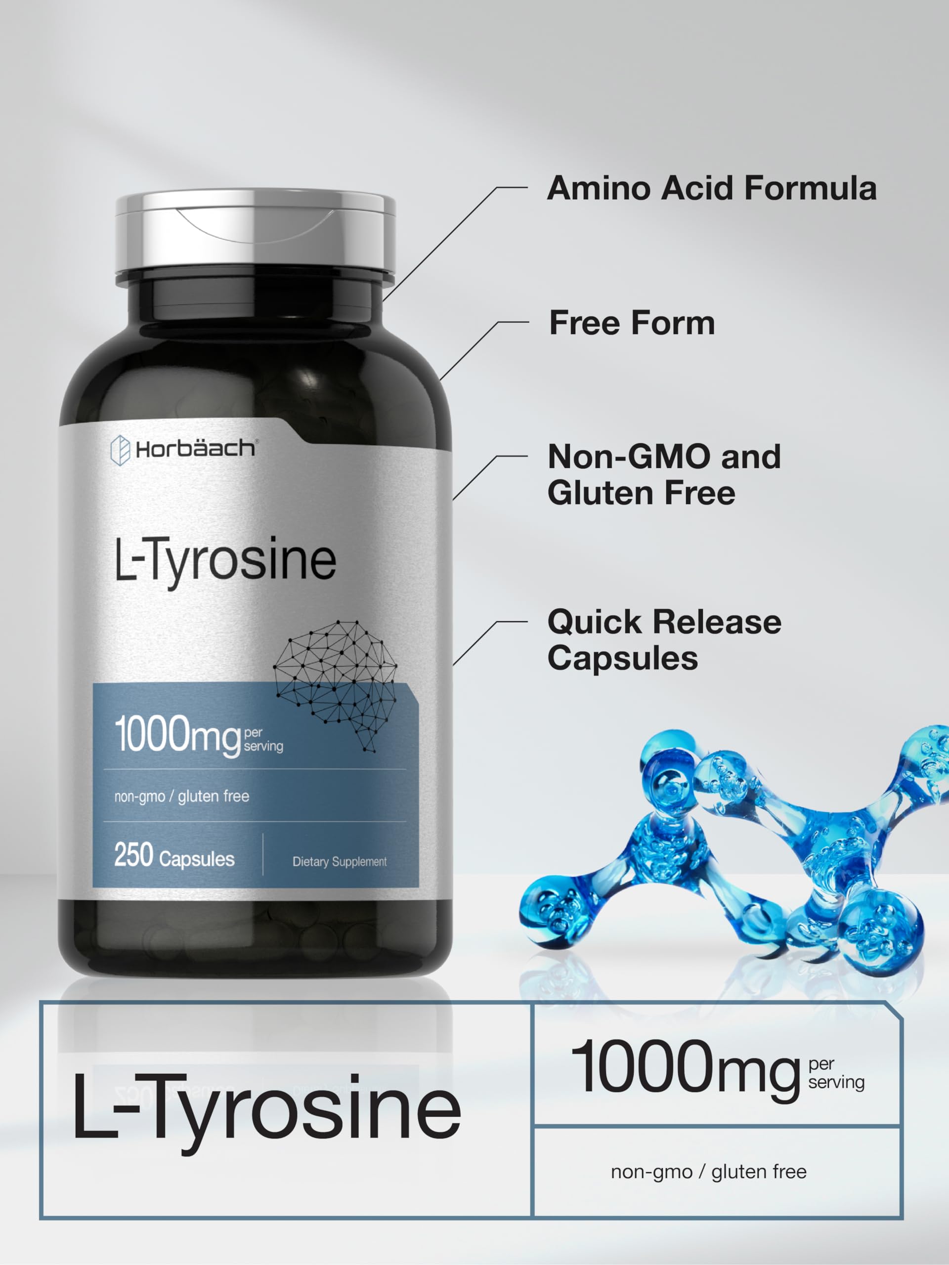 Pouring Horbäach L-Tyrosine capsules from the bottle
