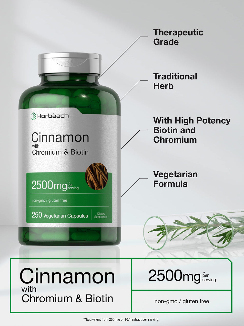 Horbäach Cinnamon with Chromium and Biotin label highlights premium blend.