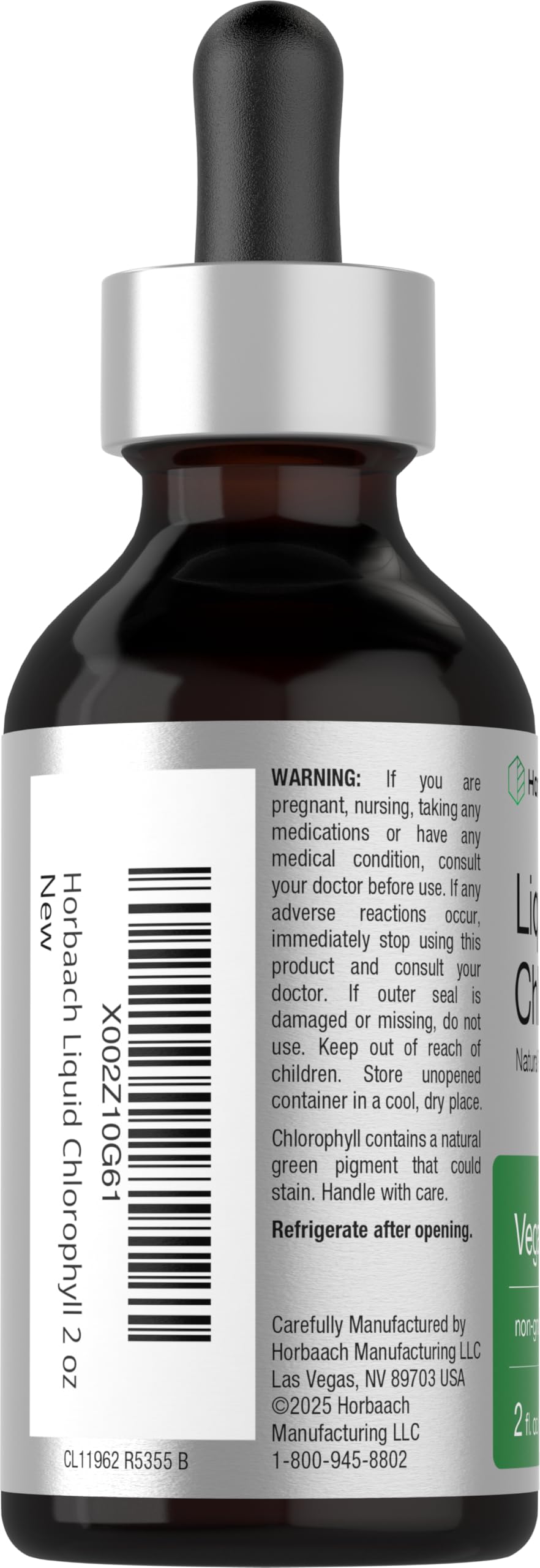 Horbäach Liquid Chlorophyll Drops peppermint flavor enhances beverages with a natural mint note.