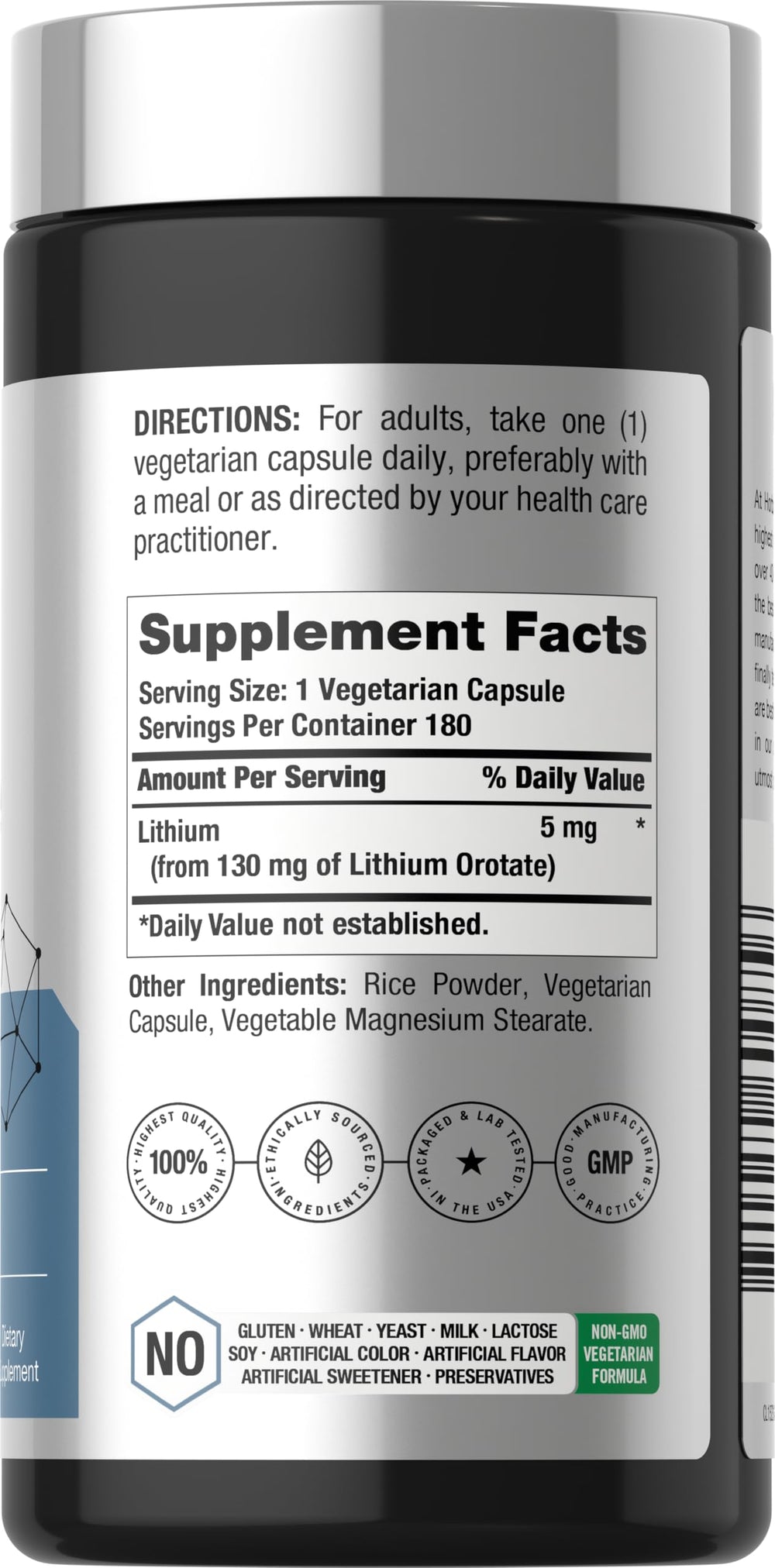 Horbäach Lithium Orotate 130 mg capsules ready for daily use