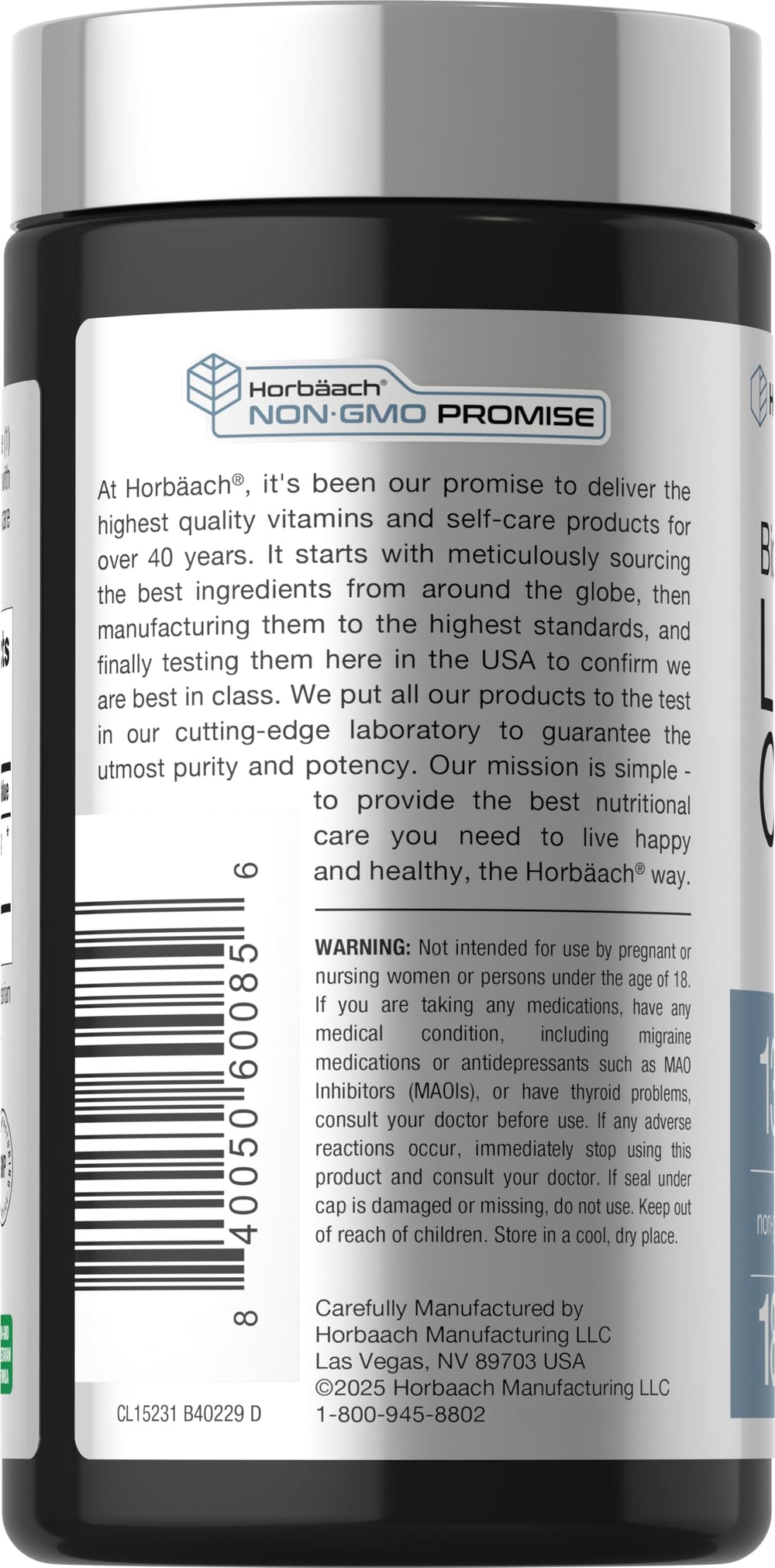 Horbäach Lithium Orotate 130 mg label closeup showing potency