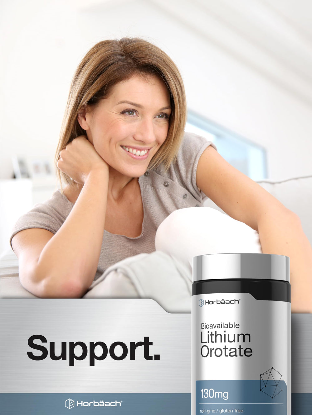 Horbäach Lithium Orotate 130 mg non-GMO seal confirms quality