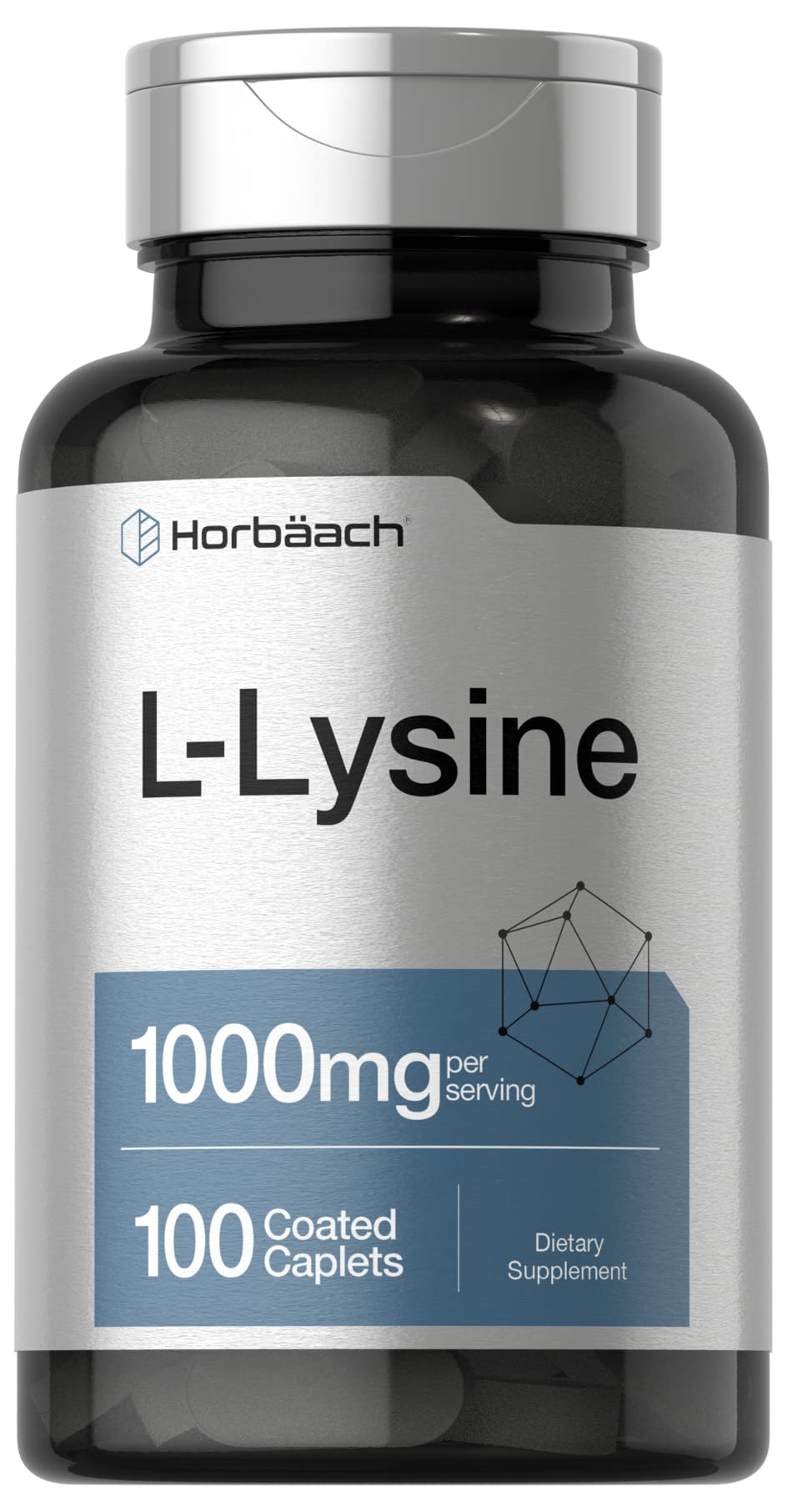 Horbäach L-Lysine 1000mg caplets bottle may support daily amino acid intake.