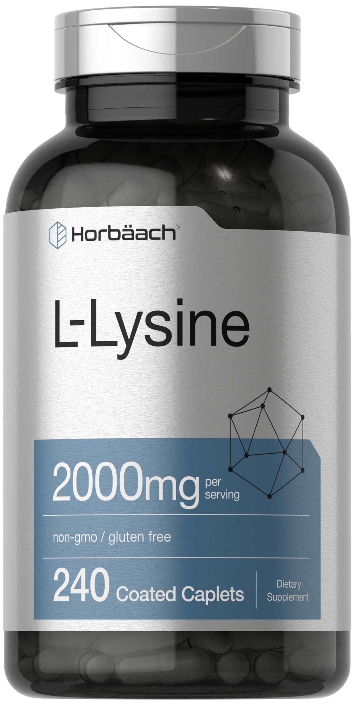 Horbäach L-Lysine 2000mg bottle for daily protein support.