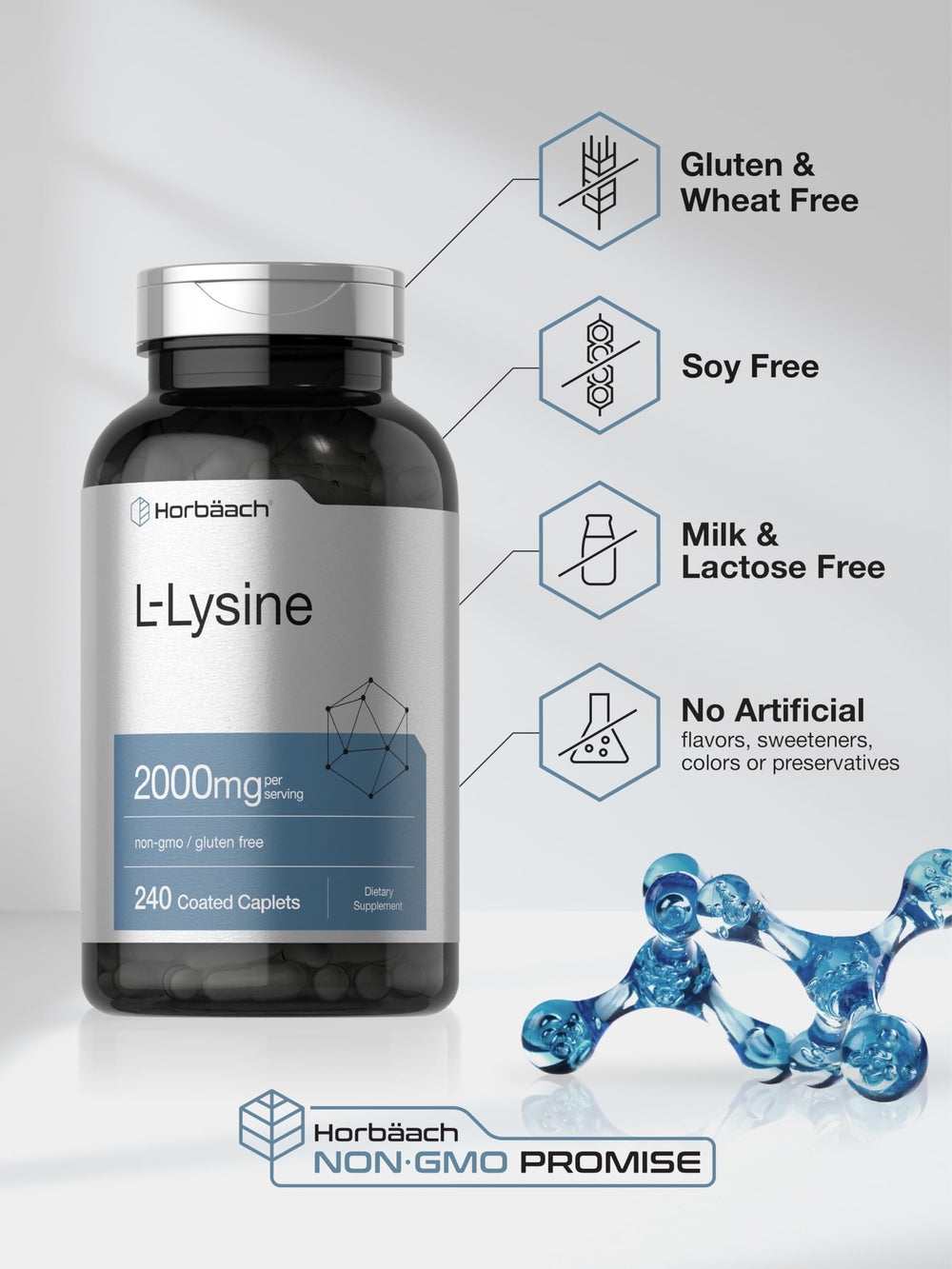 Bottle image emphasizes gluten-free formula labeling.