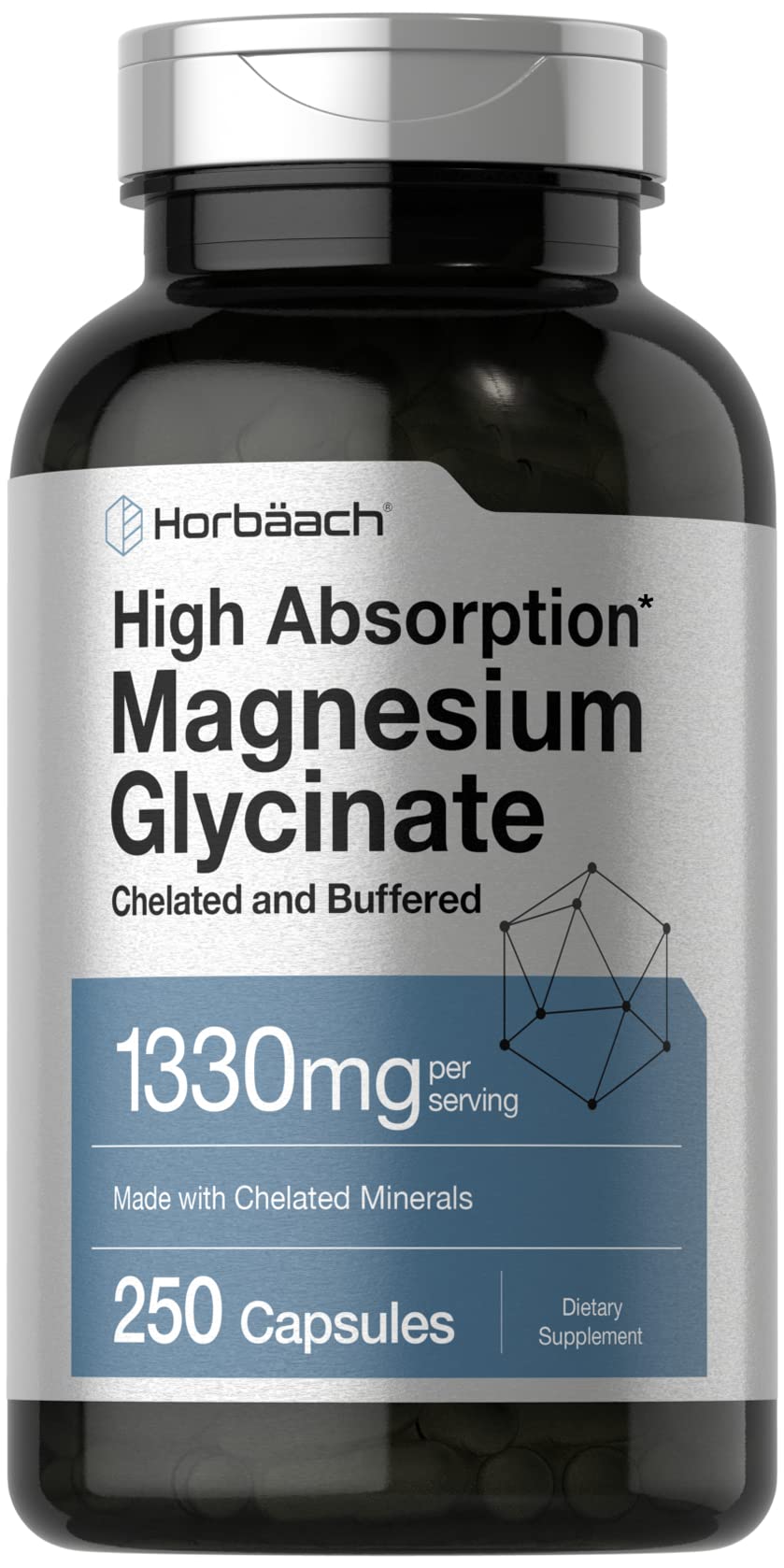 Horbaach Magnesium Glycinate bottle for convenient daily supplementation