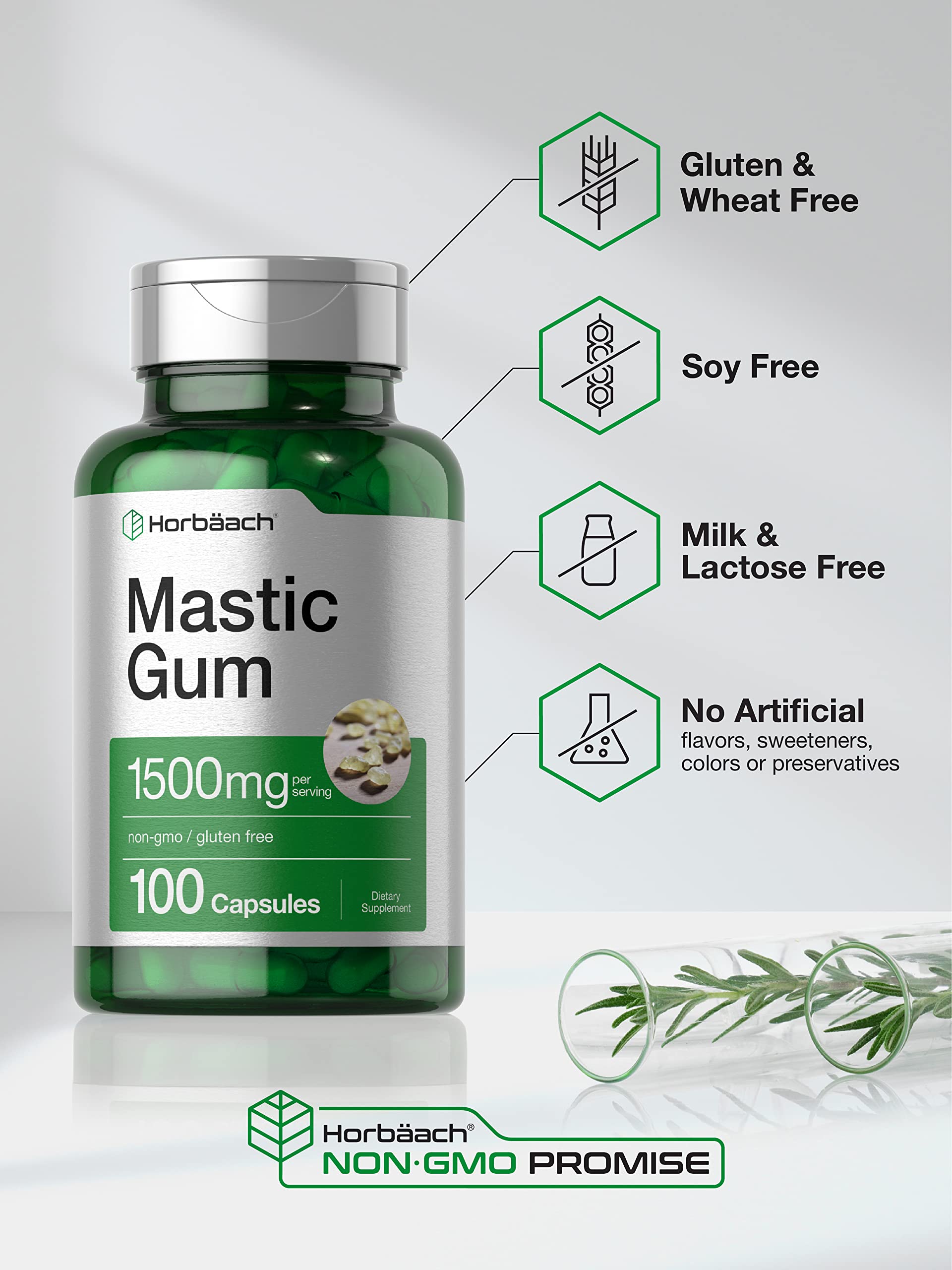 Horbaach Mastic Gum bottle pouring capsules for easy daily dosing