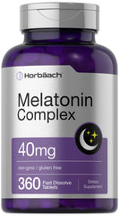 Horbäach Melatonin 40mg Complex bottle shows compact packaging for nightly routine
