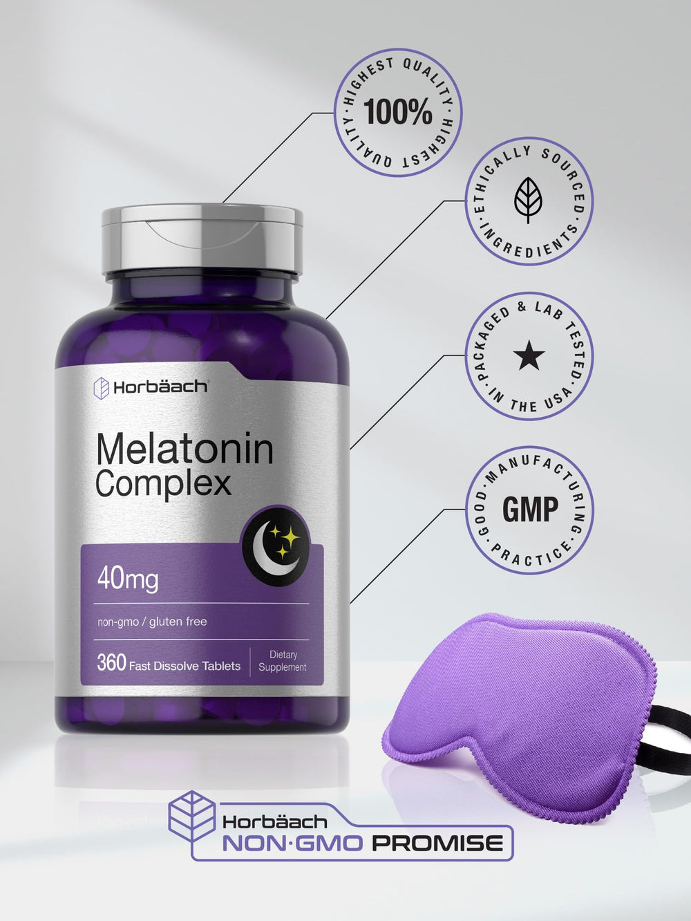 Horbäach Melatonin 40mg Complex lab-tested seal indicating quality control