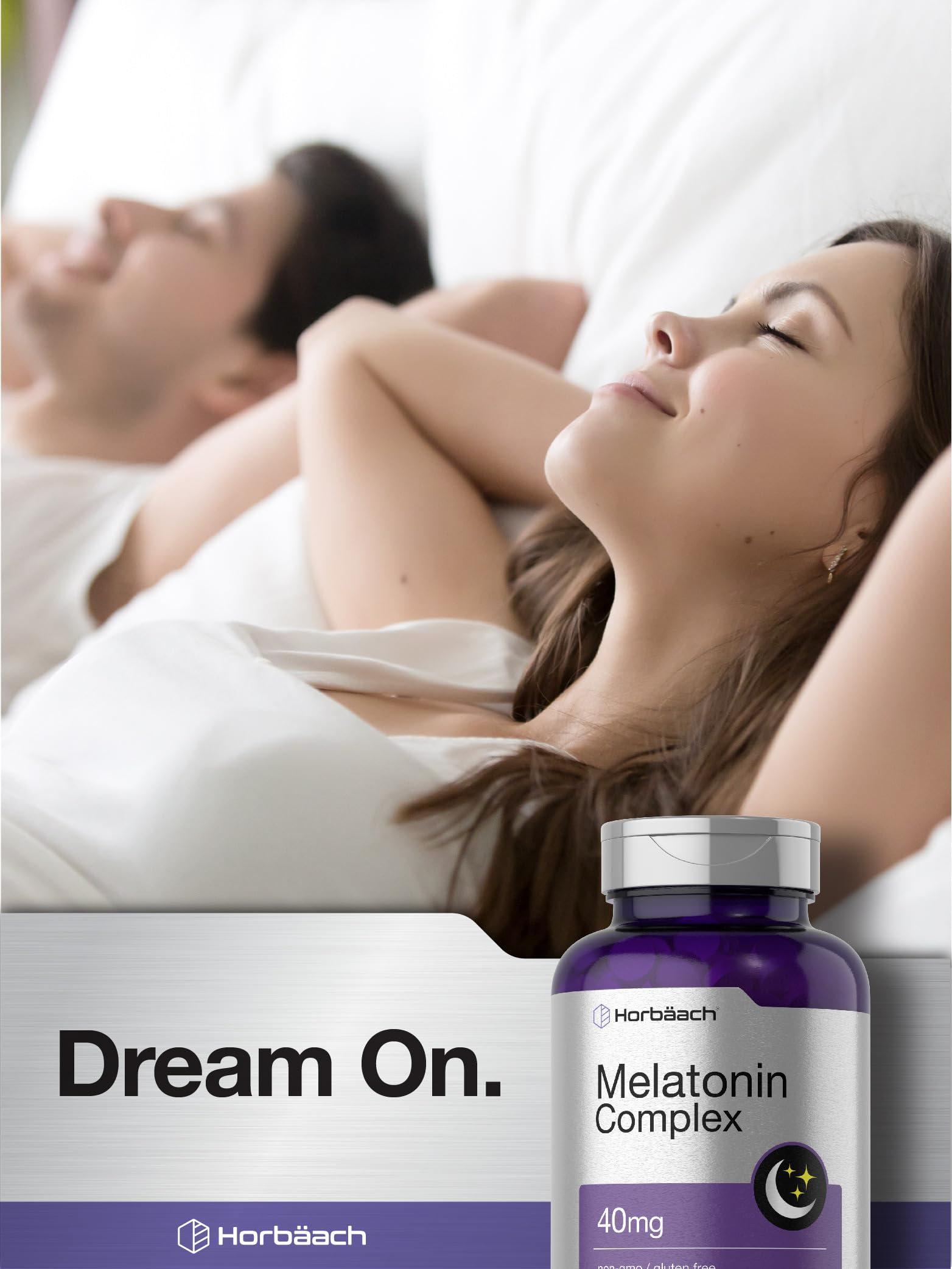 Horbäach Melatonin 40mg Complex box and bottle presentation for complete packaging