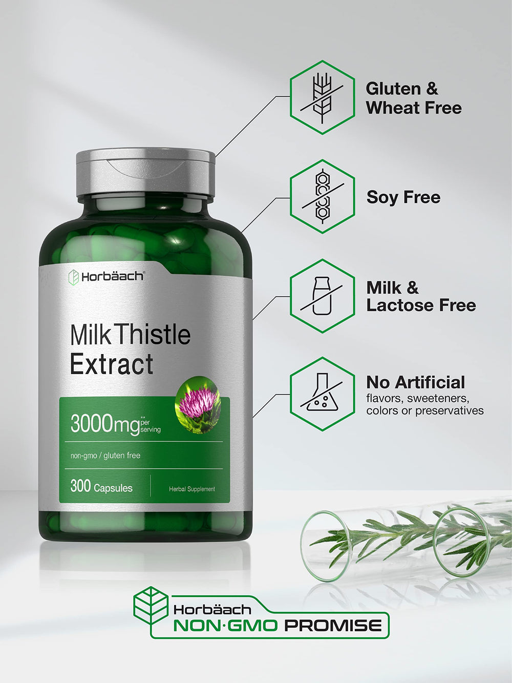 Horbäach Milk Thistle bottle with gluten free seal
