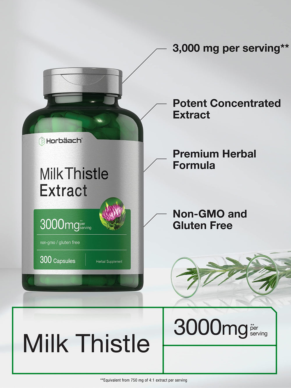 Horbäach Milk Thistle label closeup highlights non GMO gluten free