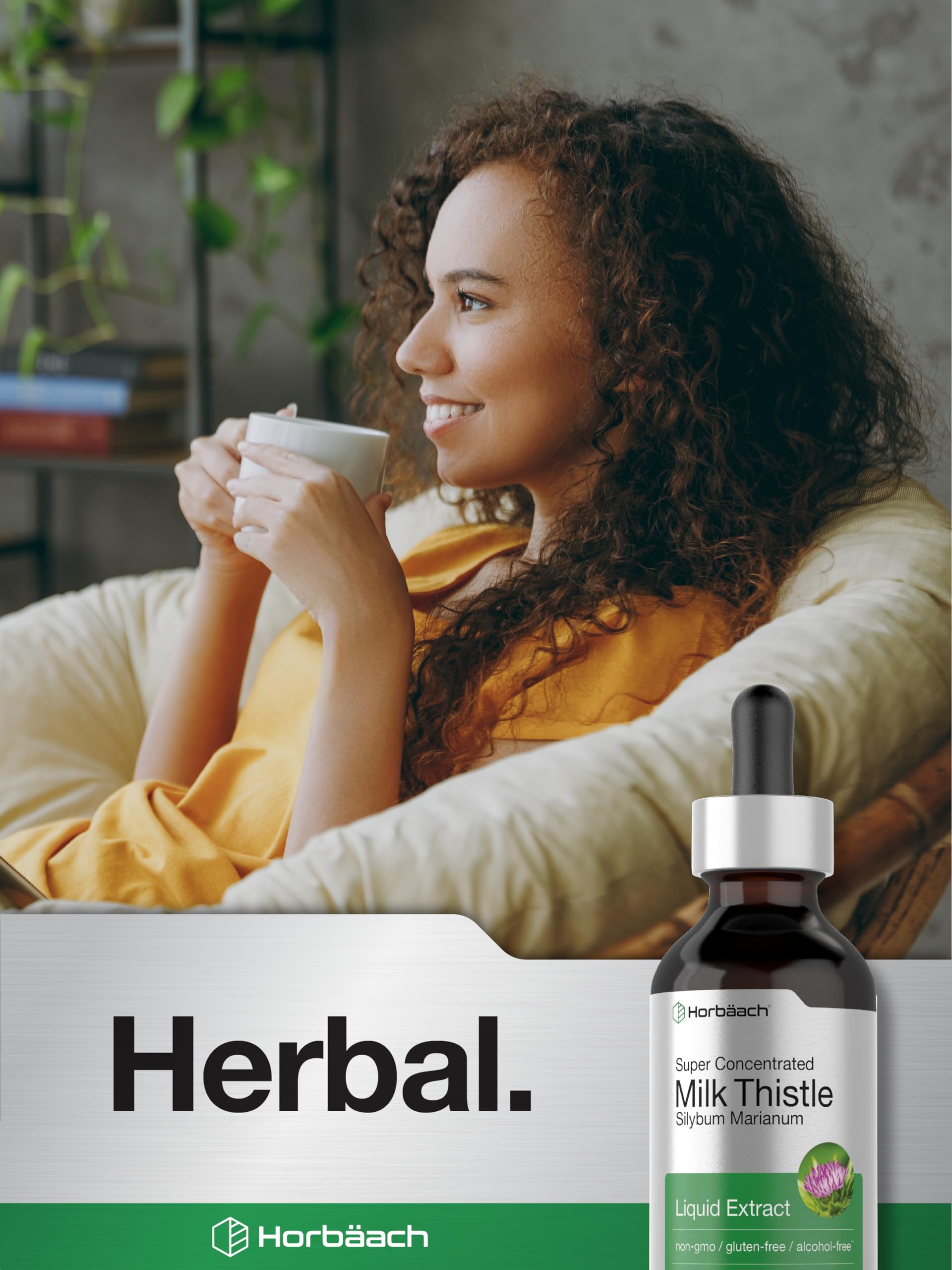 Horbaach Milk Thistle Liquid gluten-free label reinforces suitability for sensitive diets.