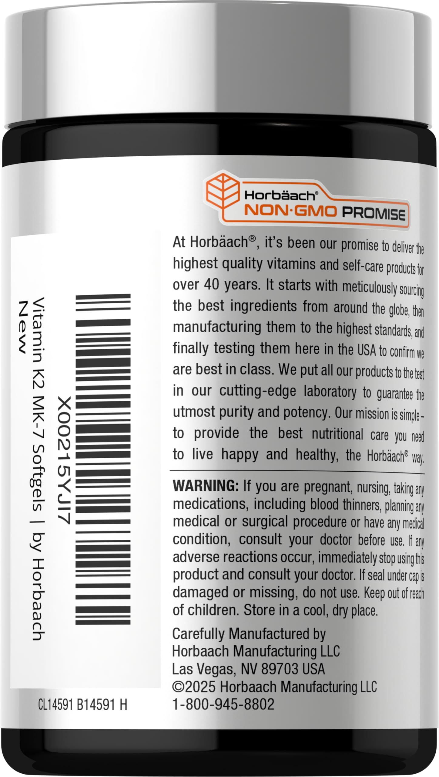 Horbäach MK-7 100 mcg complex close-up shows potent K2.