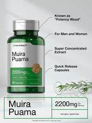 Horbäach Muira Puama label packaging highlighting gluten-free and non-GMO pledge