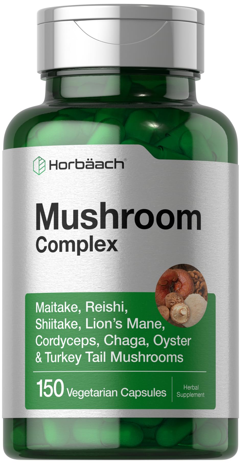 Horbäach Mushroom Complex bottle for daily wellness and balanced energy