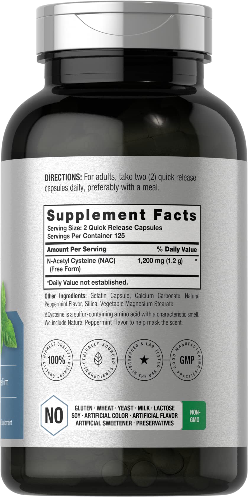 HorbAach NAC bottle back with dosage details and ingredients for informed use