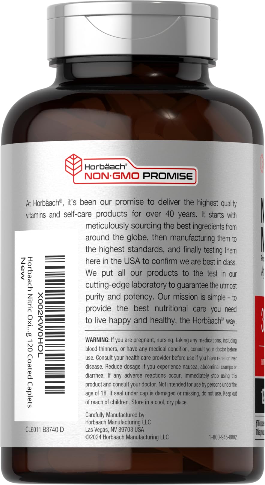 Horbäach Nitric Oxide Max label close-up showing formula details