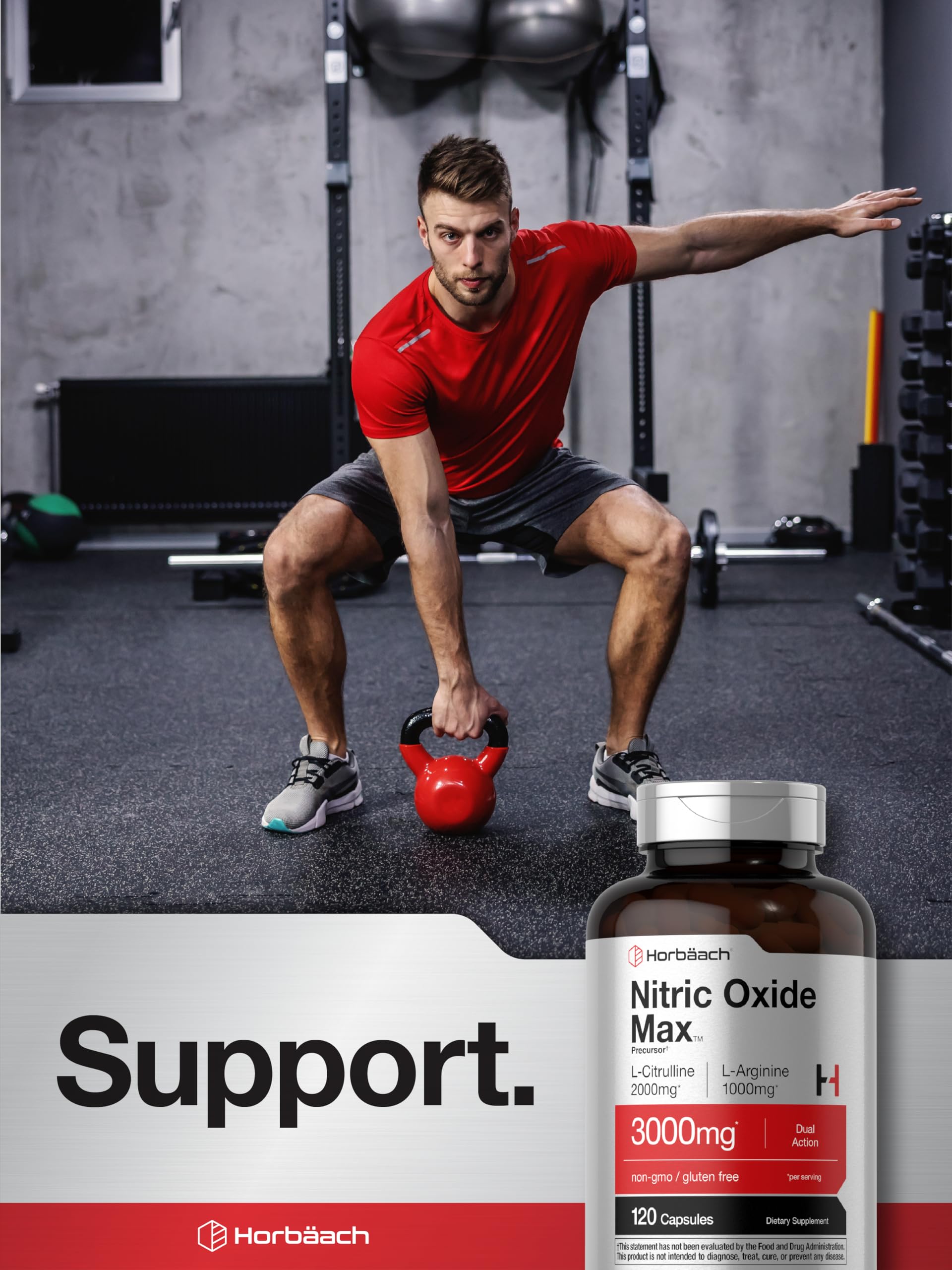 Back-label details for Horbaach Nitric Oxide emphasizing purity and quality commitments.