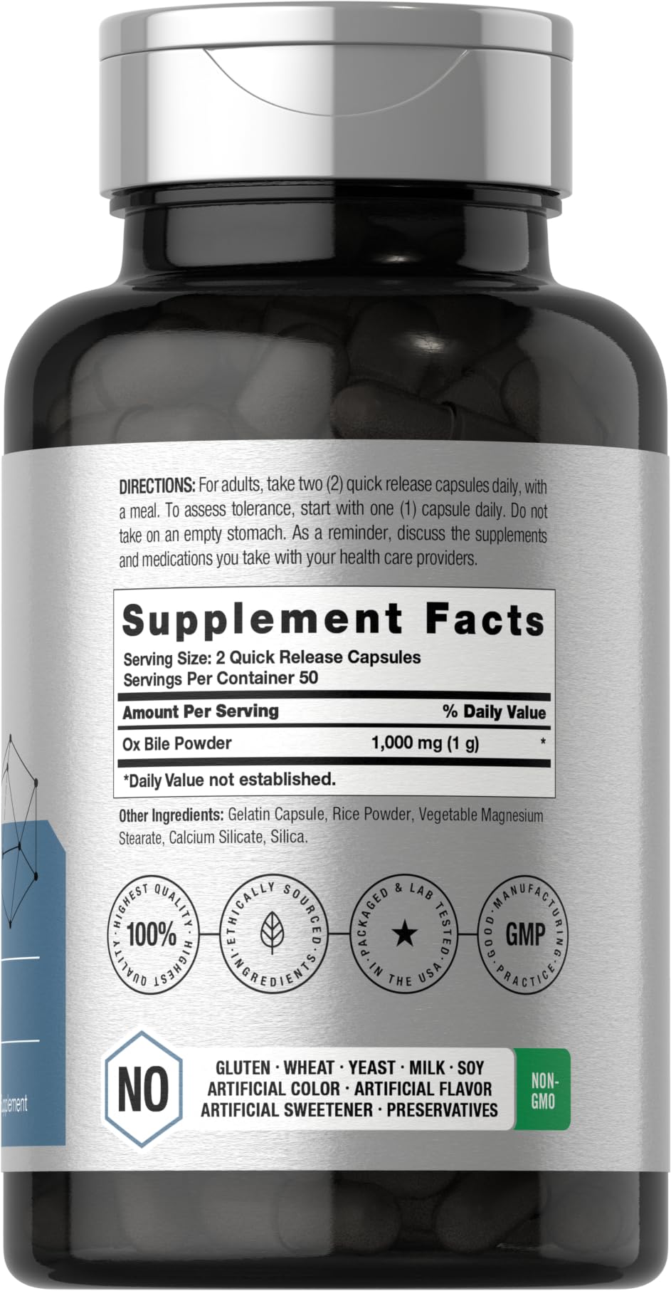 Horbäach Ox Bile capsules close-up highlighting quick-release design for daily use