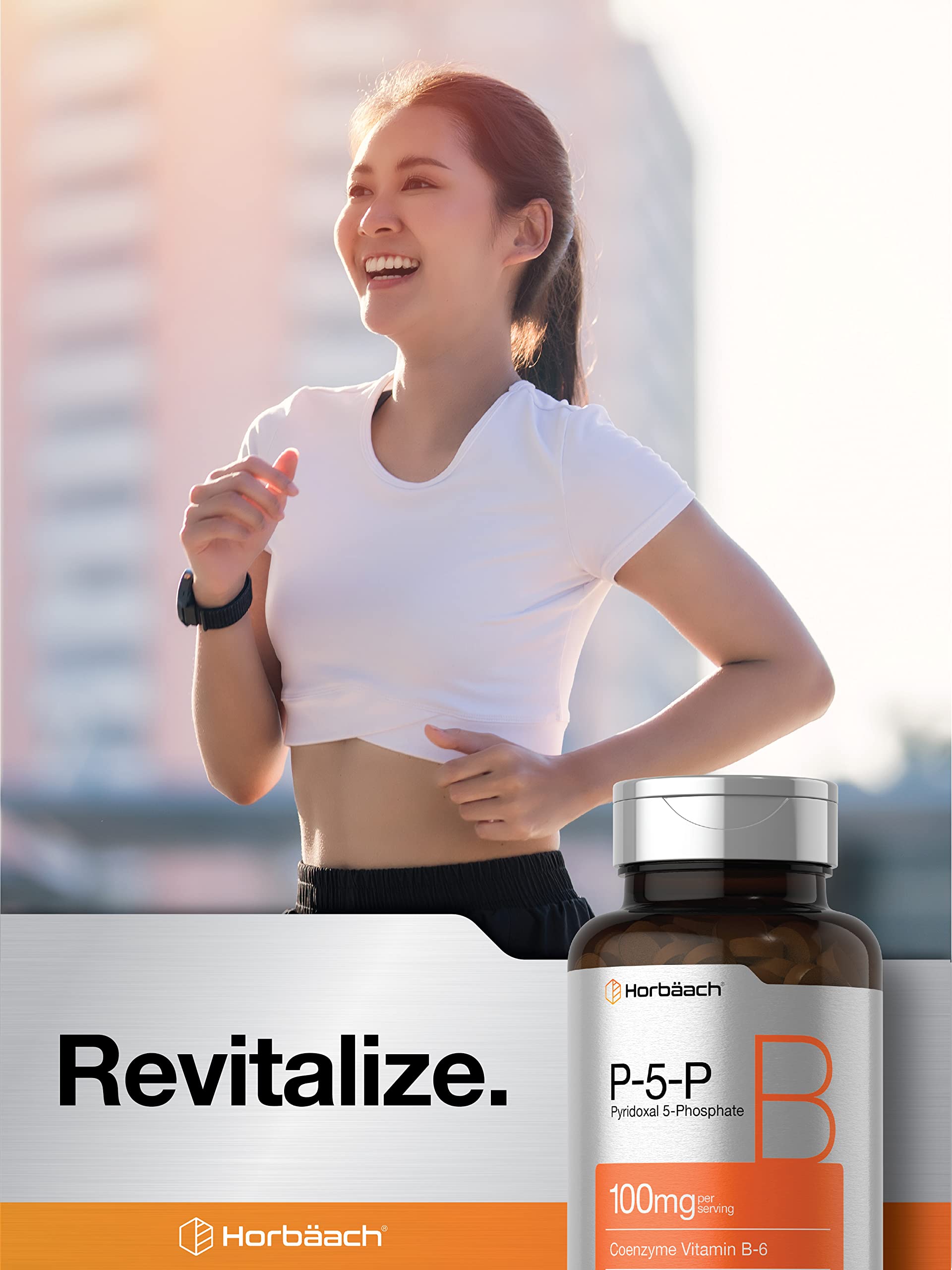 Horbäach P5P bottle with dosage directions, simple daily routine.