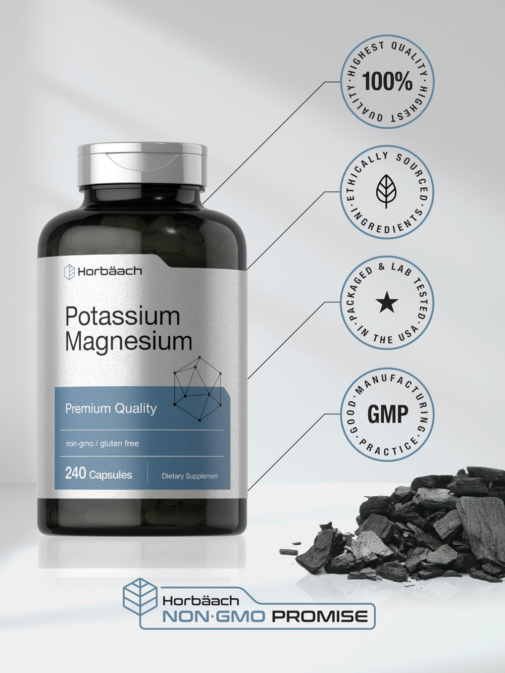 Horbäach Potassium Magnesium capsule in hand for on-the-go use