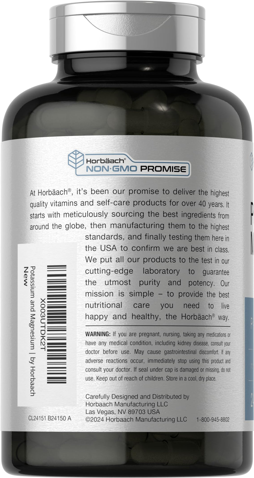 Horbäach Potassium Magnesium label display gluten free non-GMO