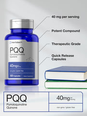 Horbäach PQQ bottle highlights gluten-free, allergen-free ingredients